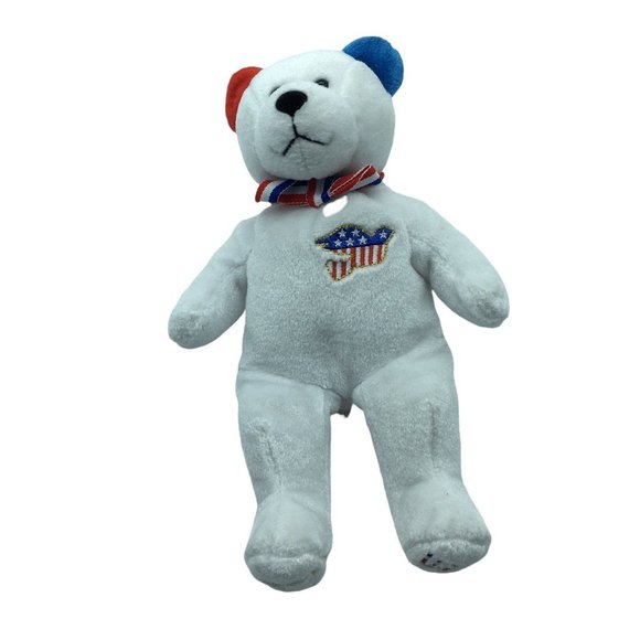 Holy Bears Patriotic Plush Stuffed Animal Embroidered Dove USA White Blue Red - Picture 1 of 6